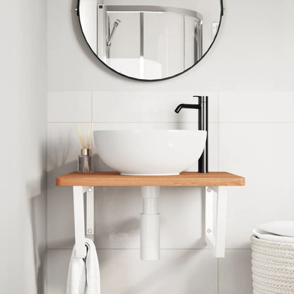 Wall-Mounted Beech Wood Basin Shelf with Steel Bracket - Bend