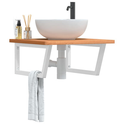 Wall-Mounted Beech Wood Basin Shelf with Steel Bracket - Bend