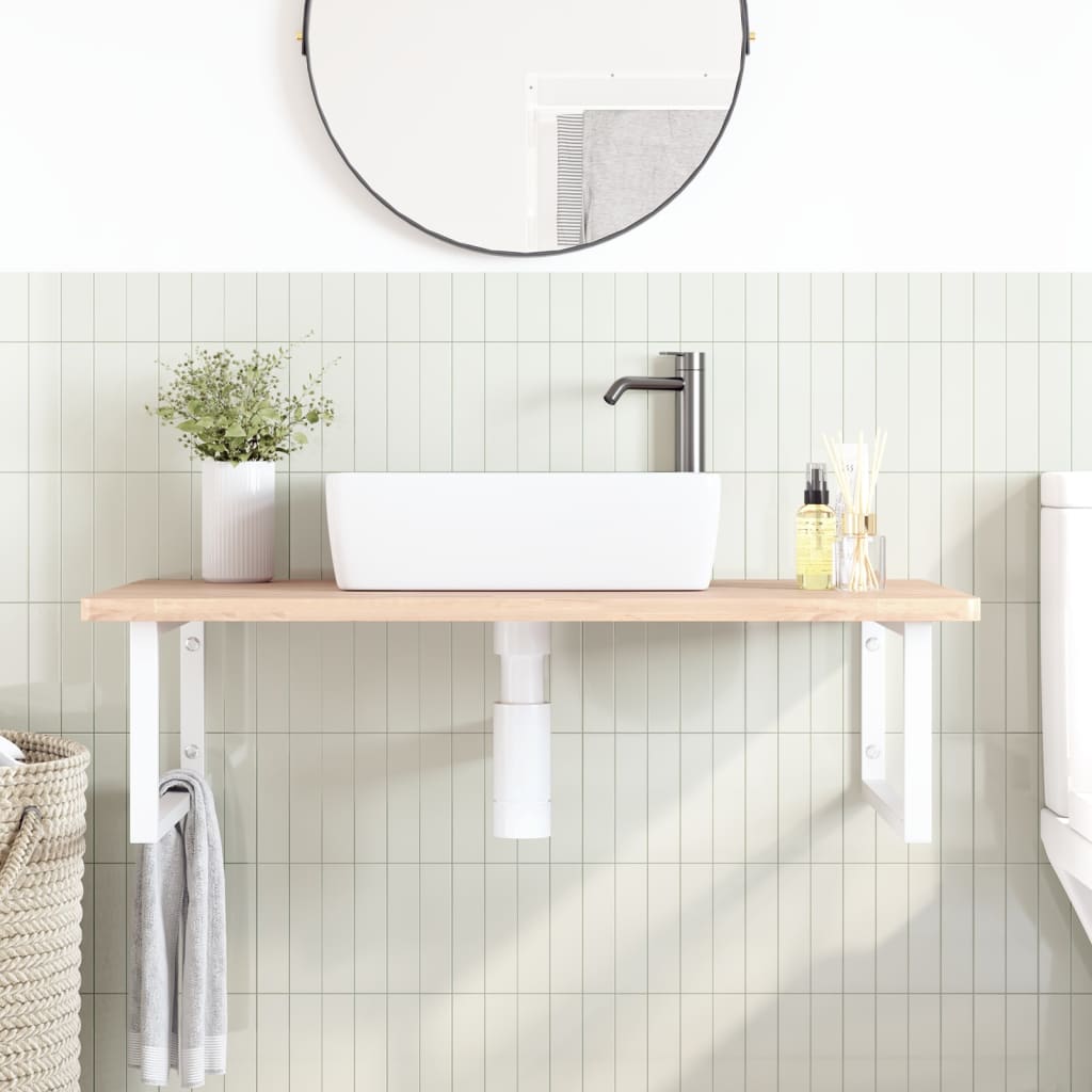 Wall-Mounted Basin Shelf with Steel Frame and Beech Wood Top - Bend