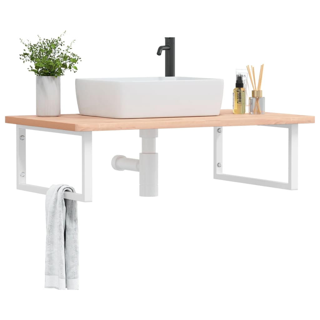 Wall-Mounted Basin Shelf with Steel Frame and Beech Wood Top - Bend