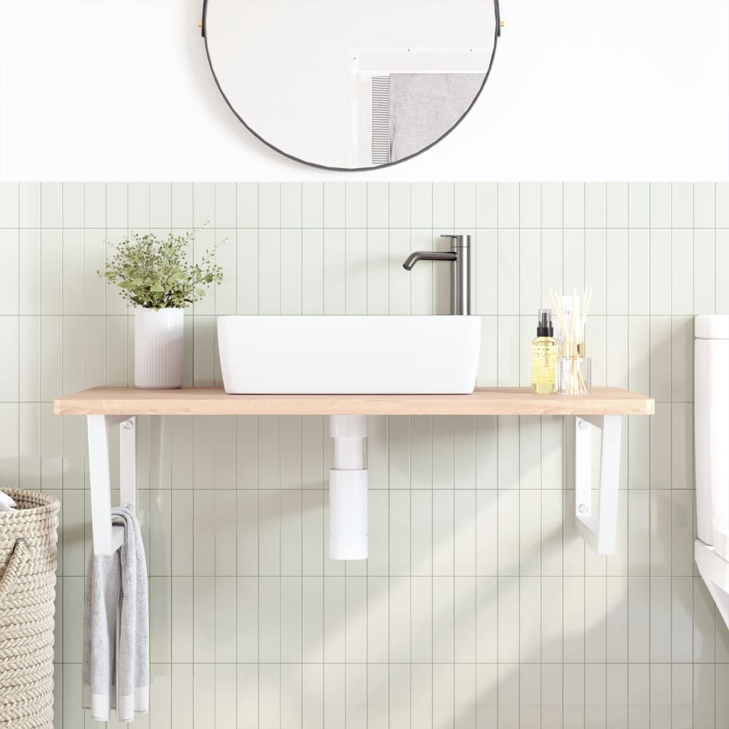 Wall-Mounted Beech Wood Basin Shelf with Steel Bracket - Bend