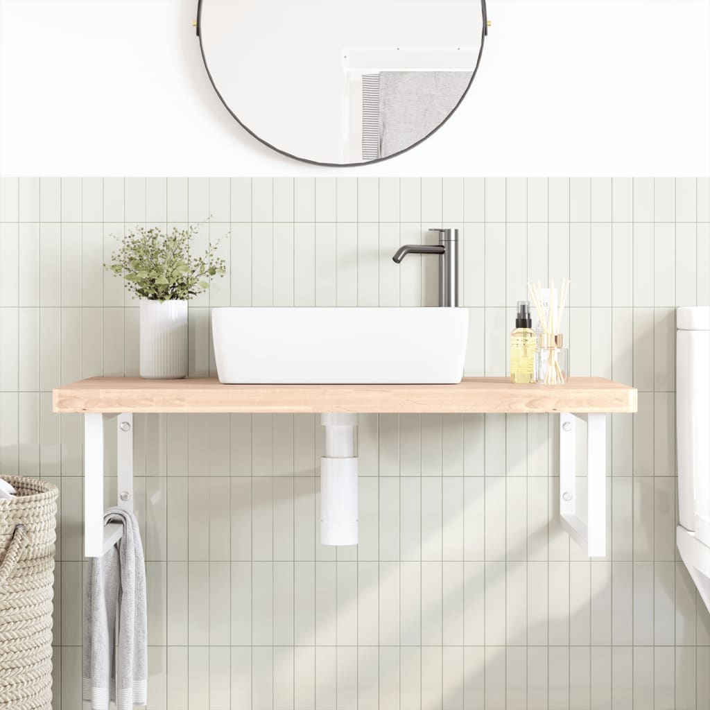 Wall-Mounted Basin Shelf with Steel Frame and Beech Wood Top - Bend