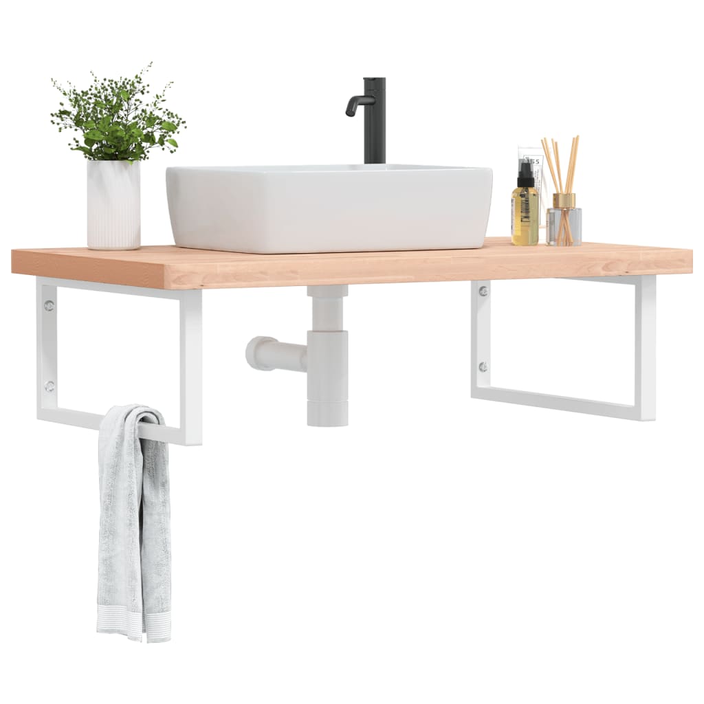 Wall-Mounted Basin Shelf with Steel Frame and Beech Wood Top - Bend