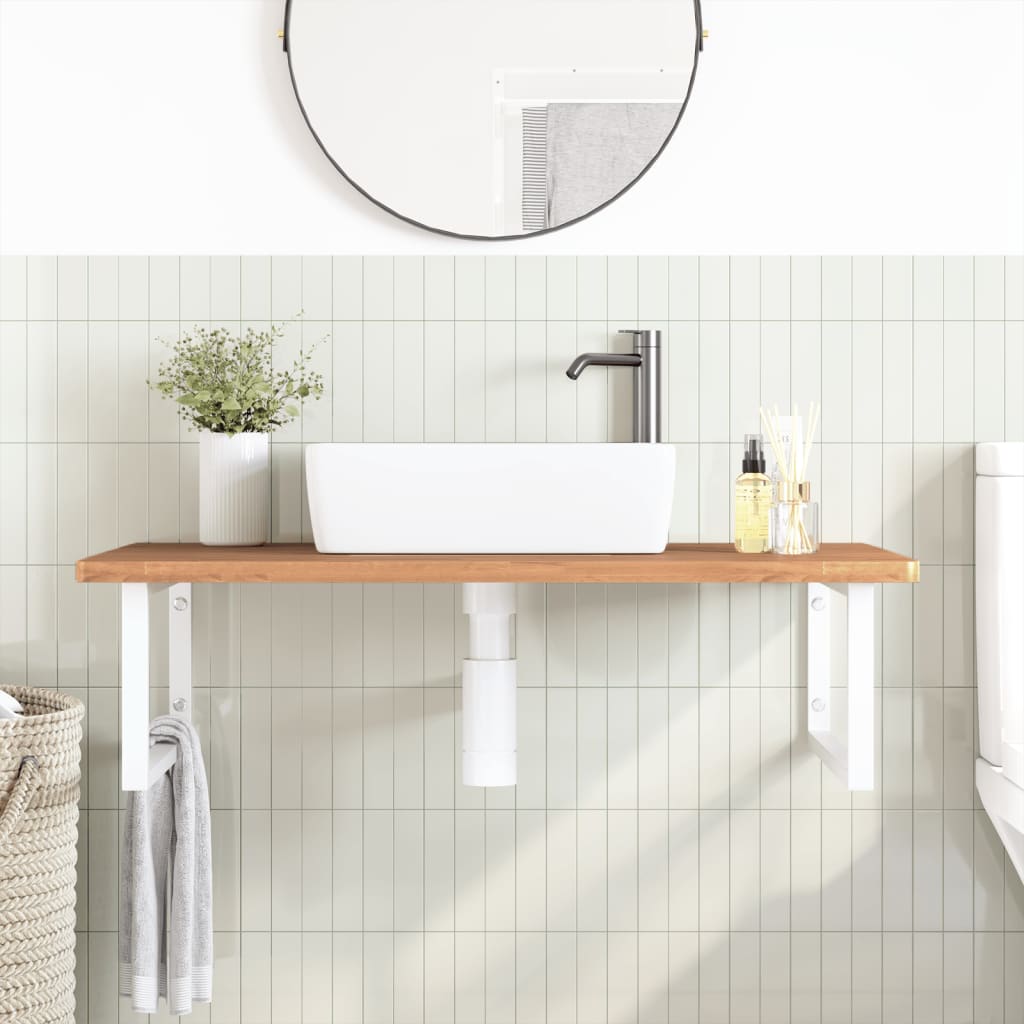 Wall-Mounted Basin Shelf with Beech Wood Top and Steel Supports - Bend