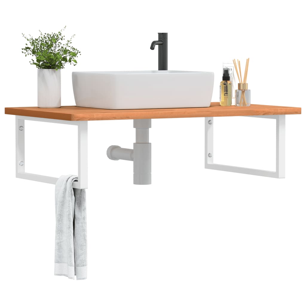 Wall-Mounted Basin Shelf with Beech Wood Top and Steel Supports - Bend