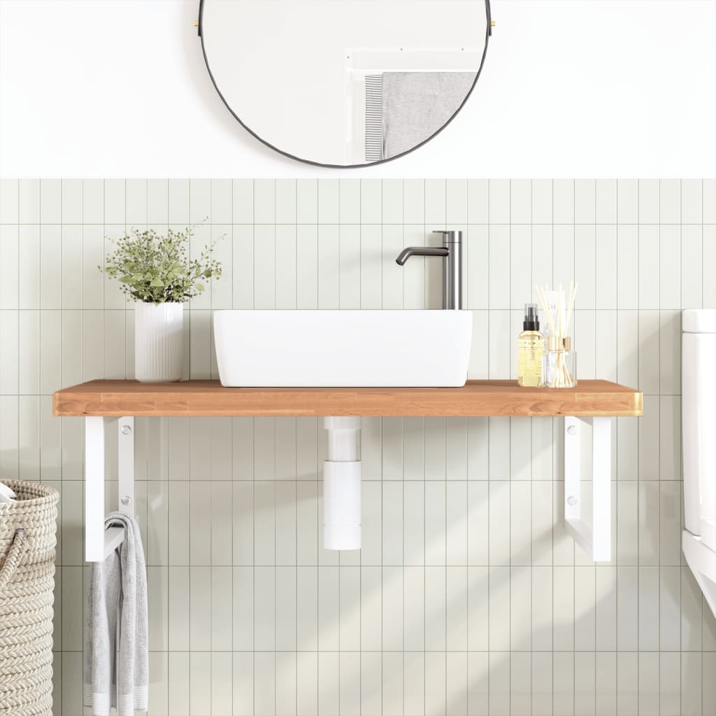 Wall-Mounted Basin Shelf with Steel Frame and Beech Wood Top - Bend