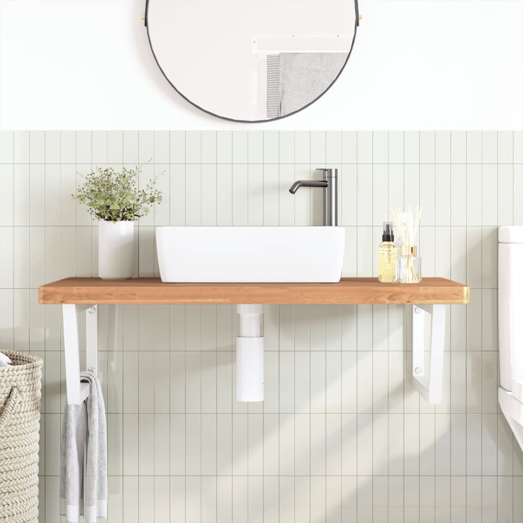 Wall-Mounted Beech Wood Basin Shelf with Steel Bracket - Bend