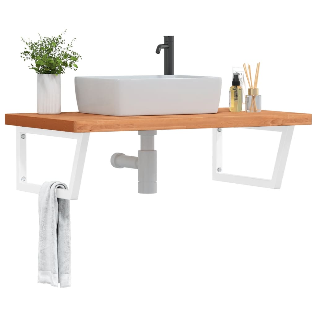 Wall-Mounted Beech Wood Basin Shelf with Steel Bracket - Bend