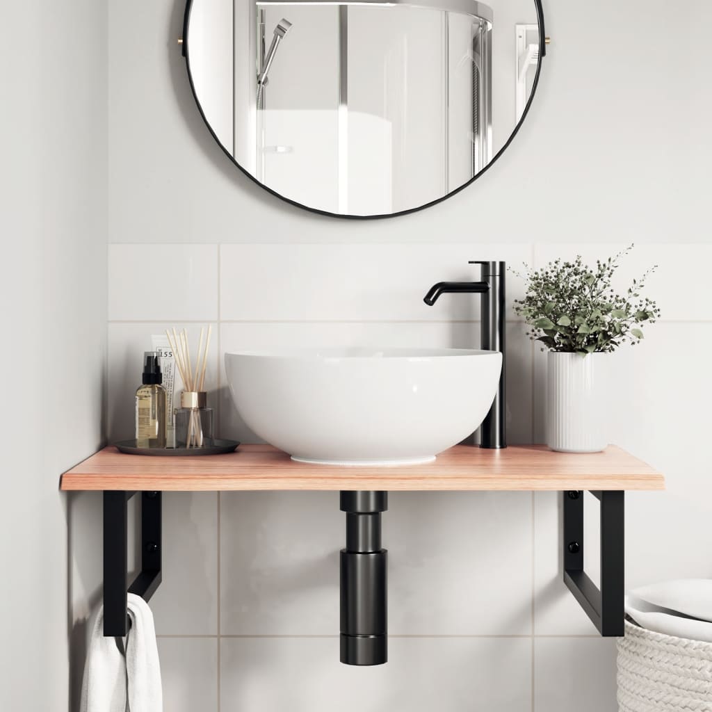 Wall-Mounted Basin Shelf with Oak Wood Top and Steel Bracket - Bend