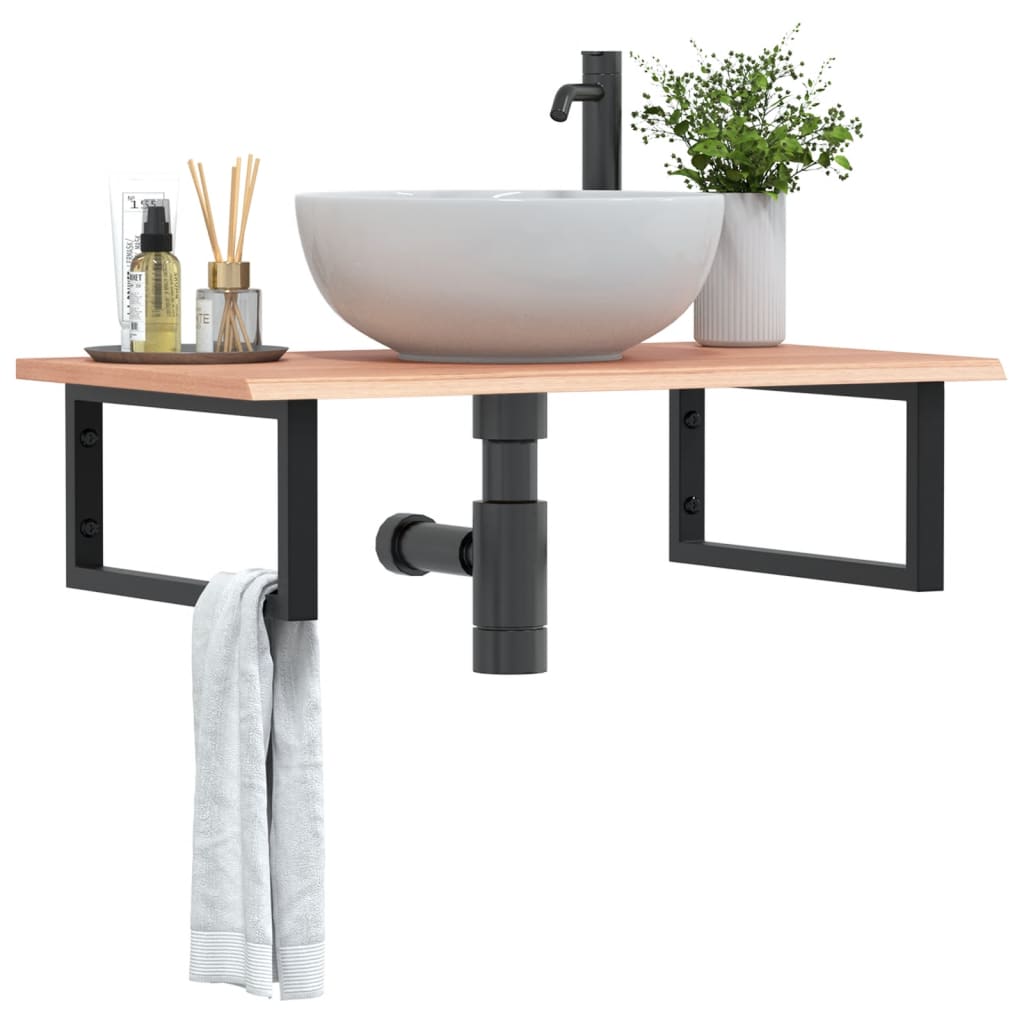 Wall-Mounted Basin Shelf with Oak Wood Top and Steel Bracket - Bend