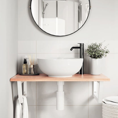 Wall-Mounted Oak Basin Shelf with Steel Brackets - Bend