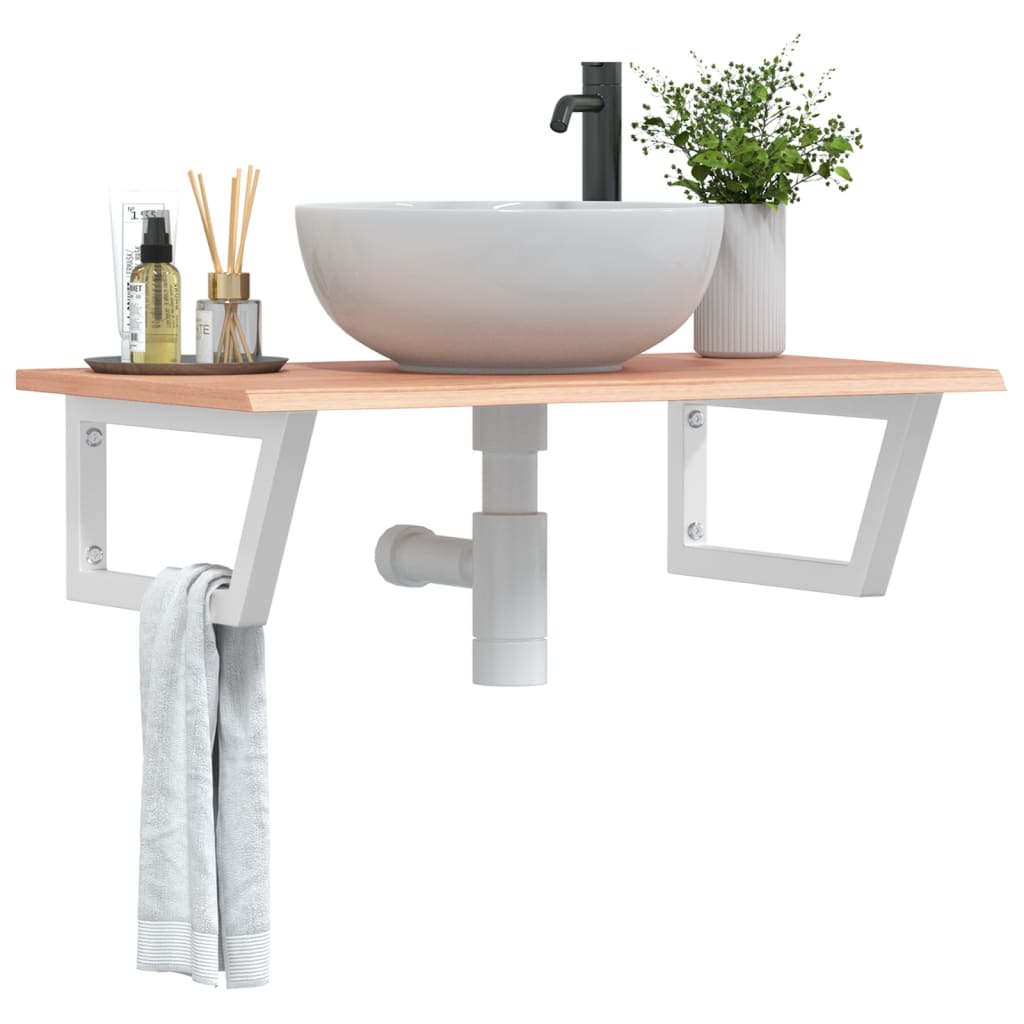 Wall-Mounted Oak Basin Shelf with Steel Brackets - Bend