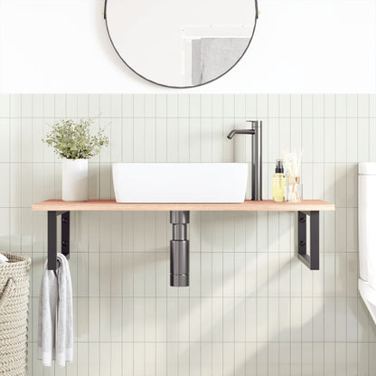 Wall-Mounted Basin Shelf with Oak Wood Top and Steel Bracket - Bend