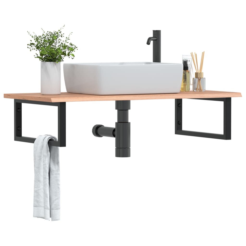 Wall-Mounted Basin Shelf with Oak Wood Top and Steel Bracket - Bend