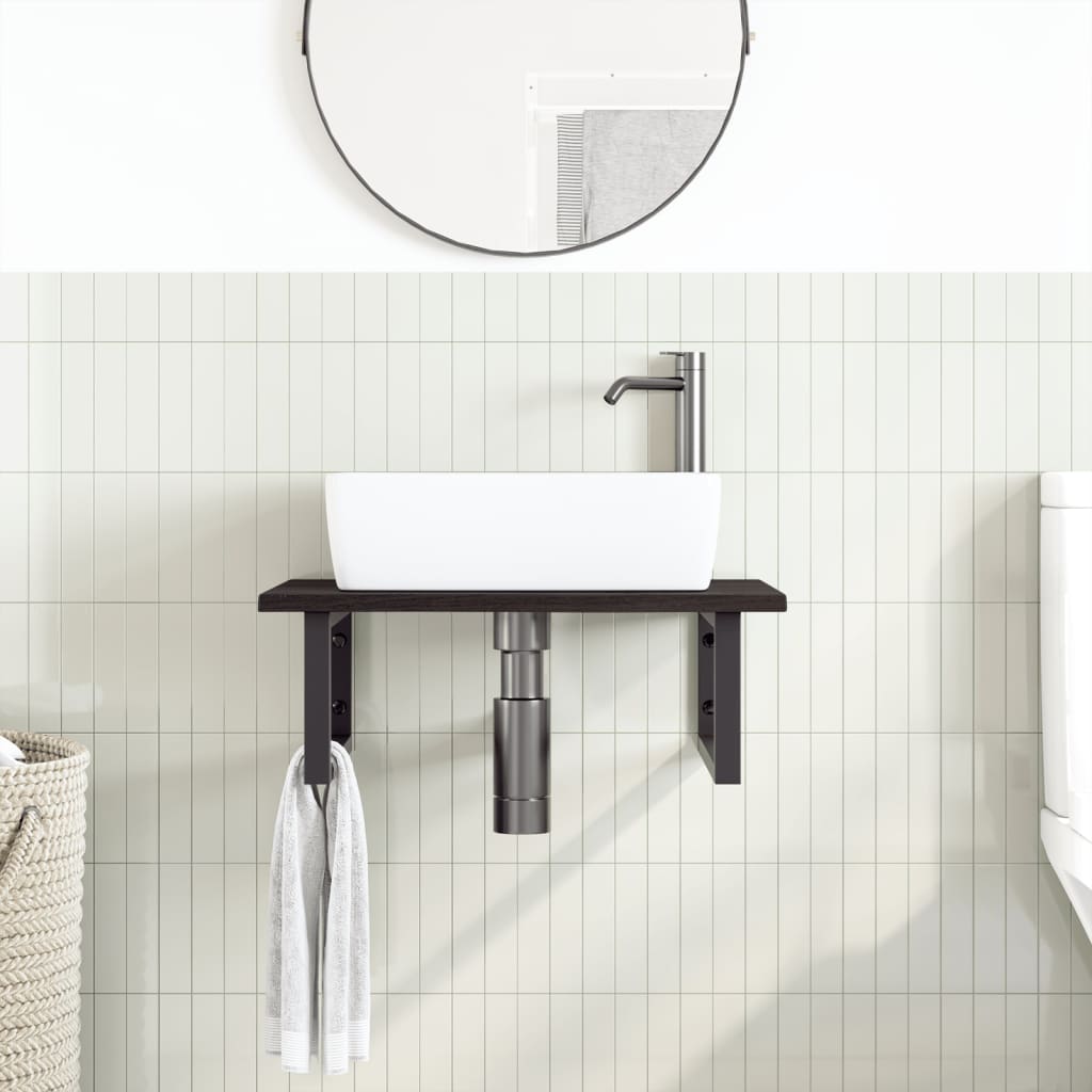 Wall-Mounted Basin Shelf with Oak Wood Top and Steel Bracket - Bend