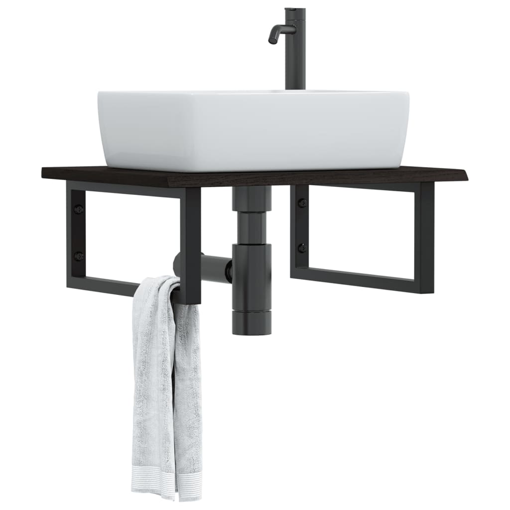 Wall-Mounted Basin Shelf with Oak Wood Top and Steel Bracket - Bend