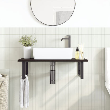 Wall-Mounted Basin Shelf with Oak Wood Top and Steel Bracket - Bend