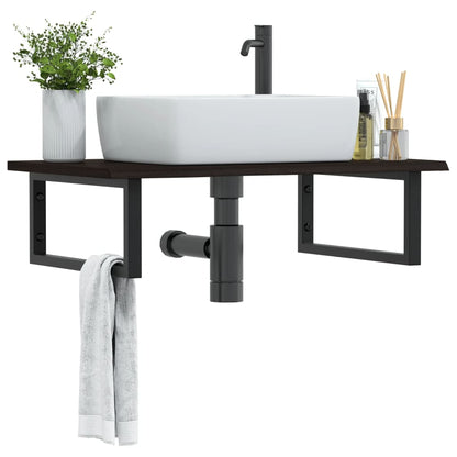 Wall-Mounted Basin Shelf with Oak Wood Top and Steel Bracket - Bend