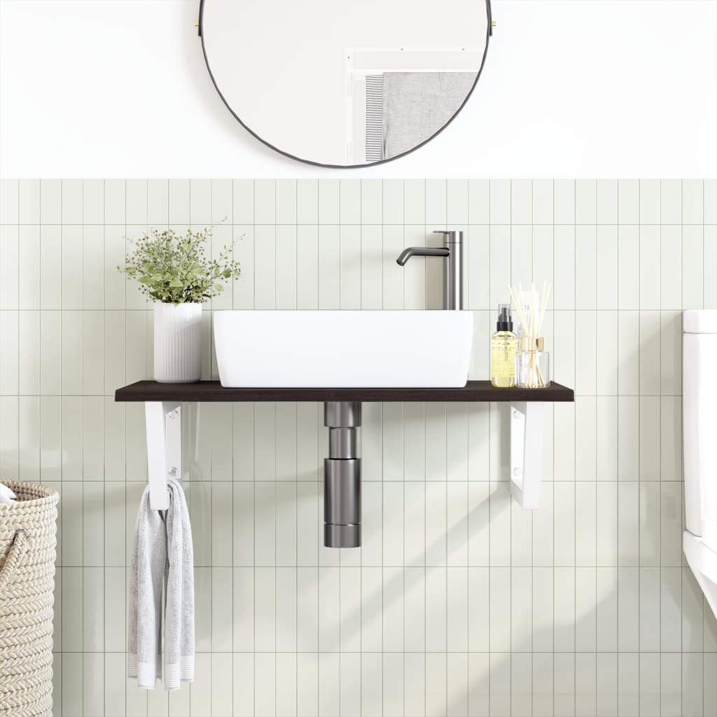 Wall-Mounted Basin Shelf with Solid Oak Top and Steel Brackets - Bend