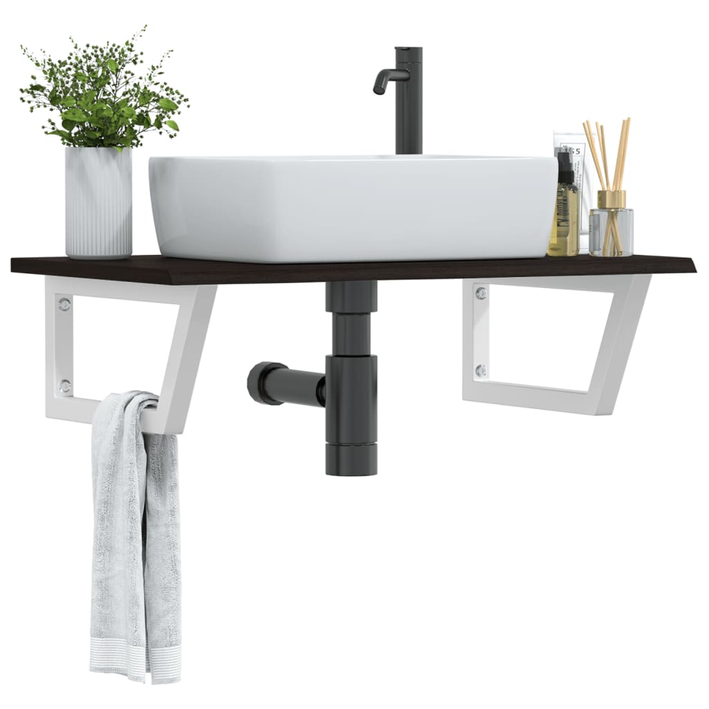 Wall-Mounted Basin Shelf with Solid Oak Top and Steel Brackets - Bend