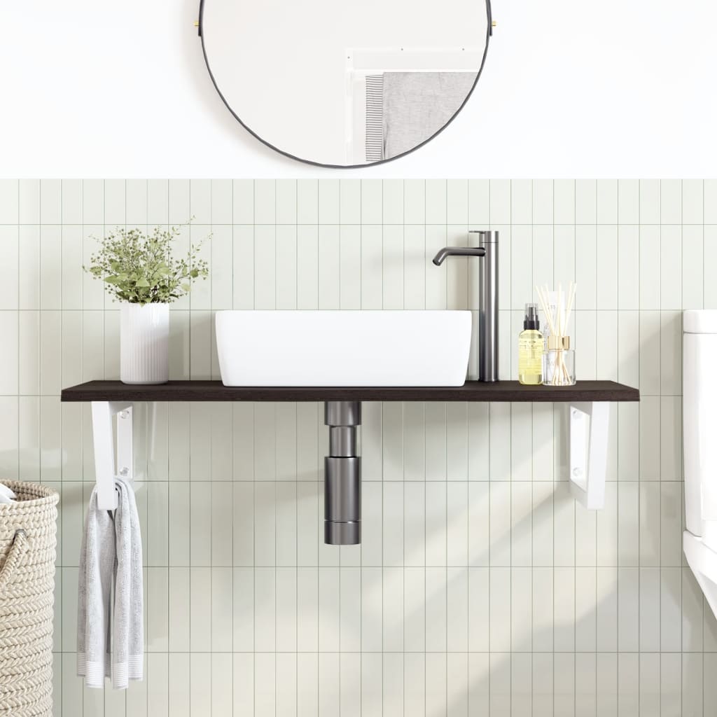 Wall-Mounted Oak Basin Shelf with Steel Brackets - Bend