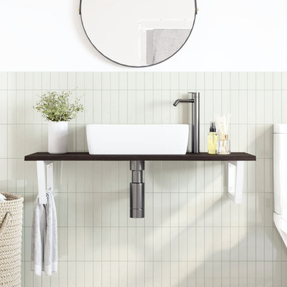 Wall-Mounted Oak Basin Shelf with Steel Brackets - Bend