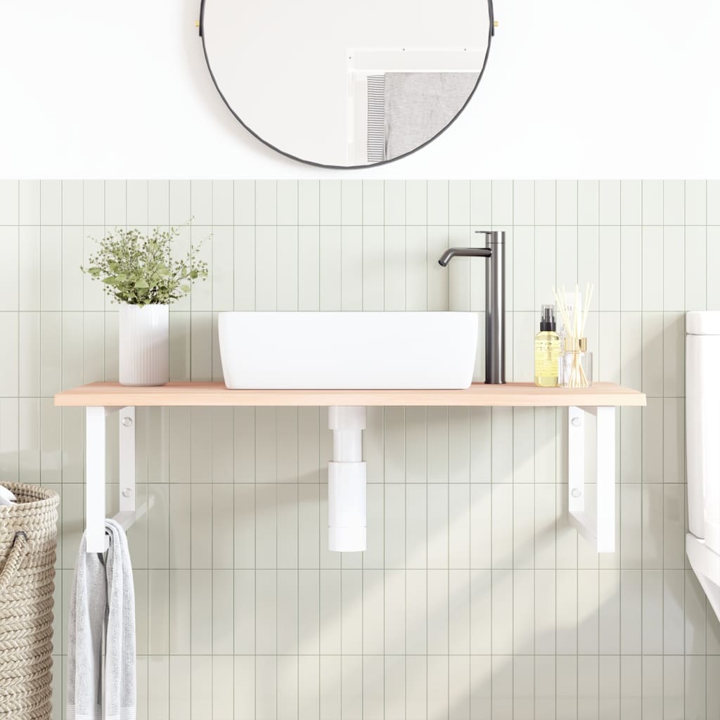 Basin Shelf Wall Mounted Steel and Solid Wood Oak