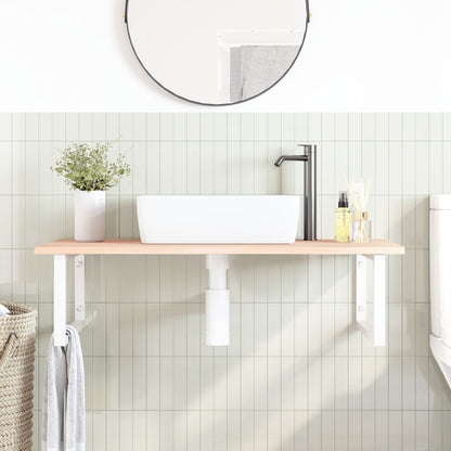 Basin Shelf Wall Mounted Steel and Solid Wood Oak