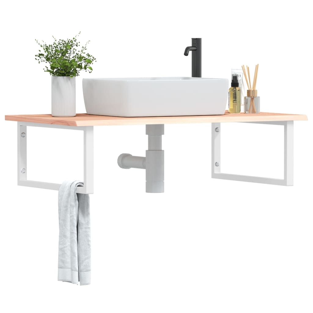 Basin Shelf Wall Mounted Steel and Solid Wood Oak