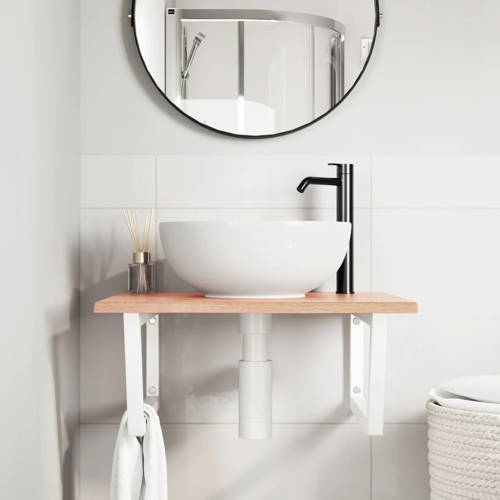 Wall-Mounted Oak Basin Shelf with Steel Brackets - Bend