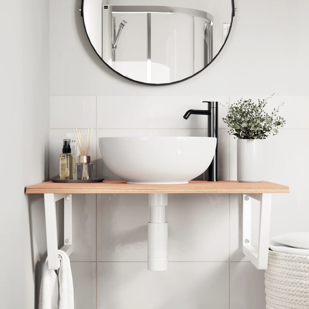 Wall-Mounted Basin Shelf with Solid Oak Top and Steel Brackets - Bend