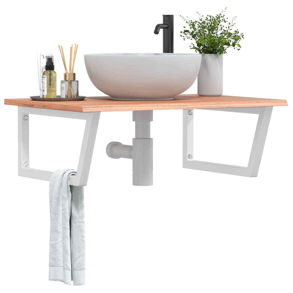 Wall-Mounted Basin Shelf with Solid Oak Top and Steel Brackets - Bend