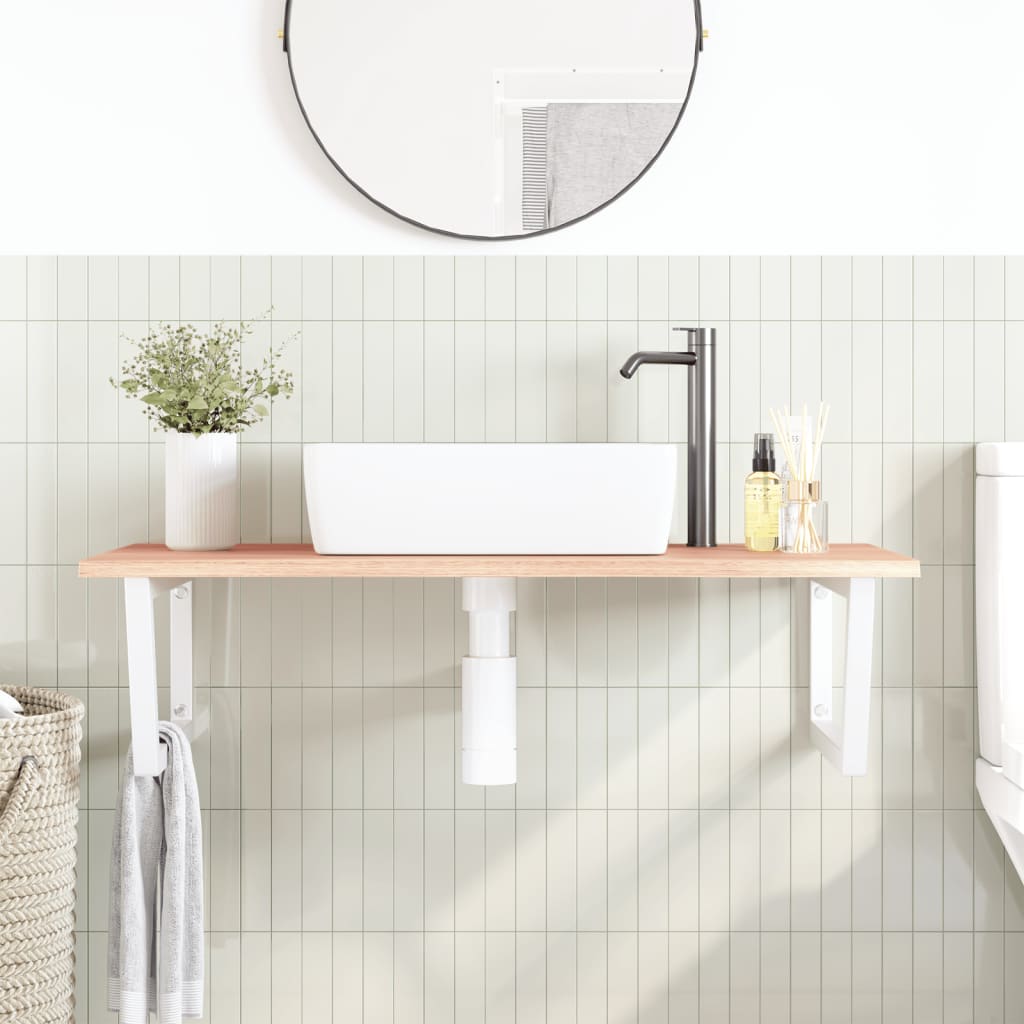 Wall-Mounted Oak Basin Shelf with Steel Brackets - Bend