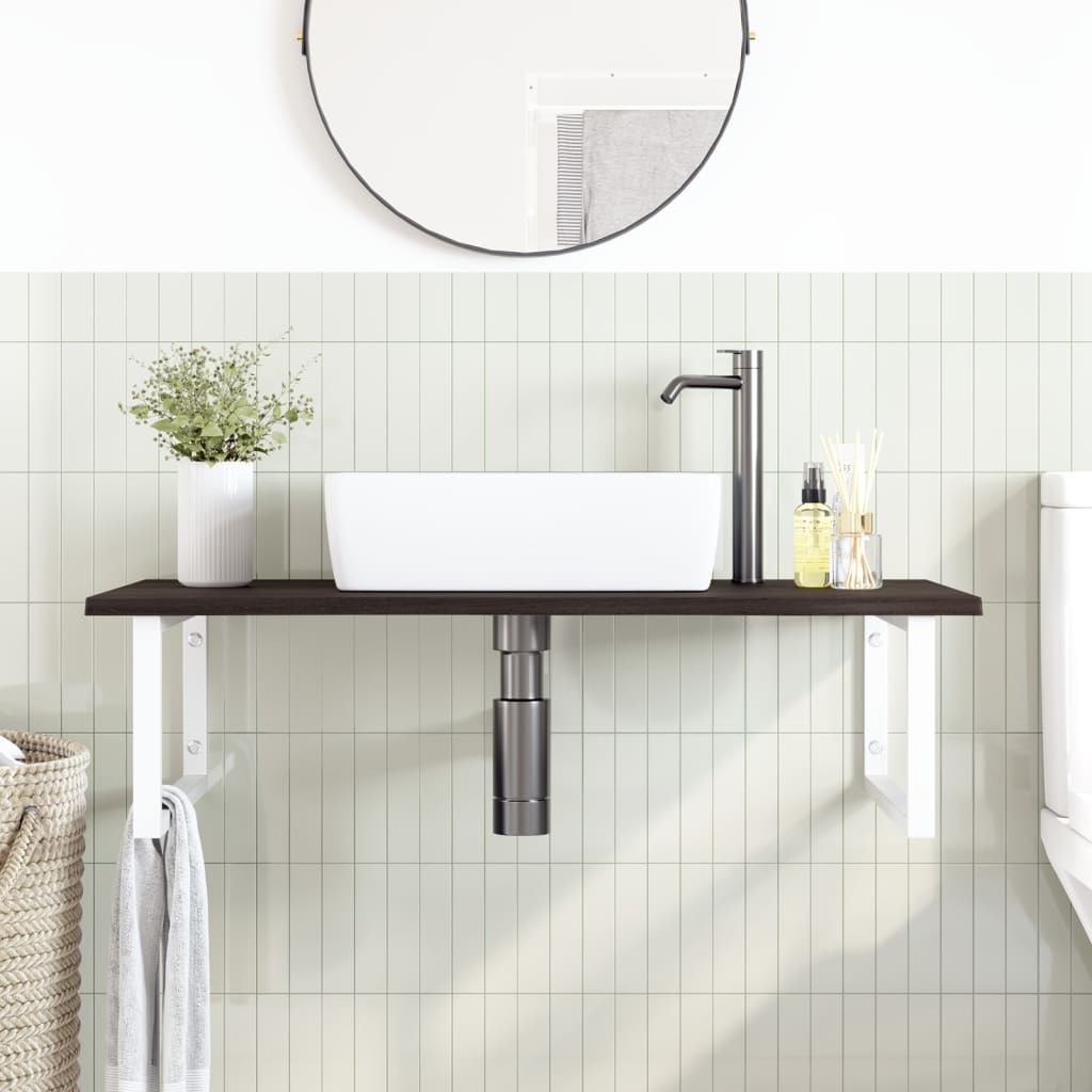 Basin Shelf Wall Mounted Steel and Solid Wood Oak