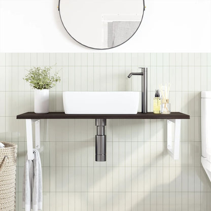 Wall-Mounted Oak Basin Shelf with Steel Brackets - Bend