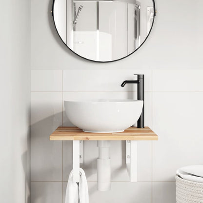 Wall-Mounted Acacia Wood and Steel Basin Shelf with Square Legs - Bend