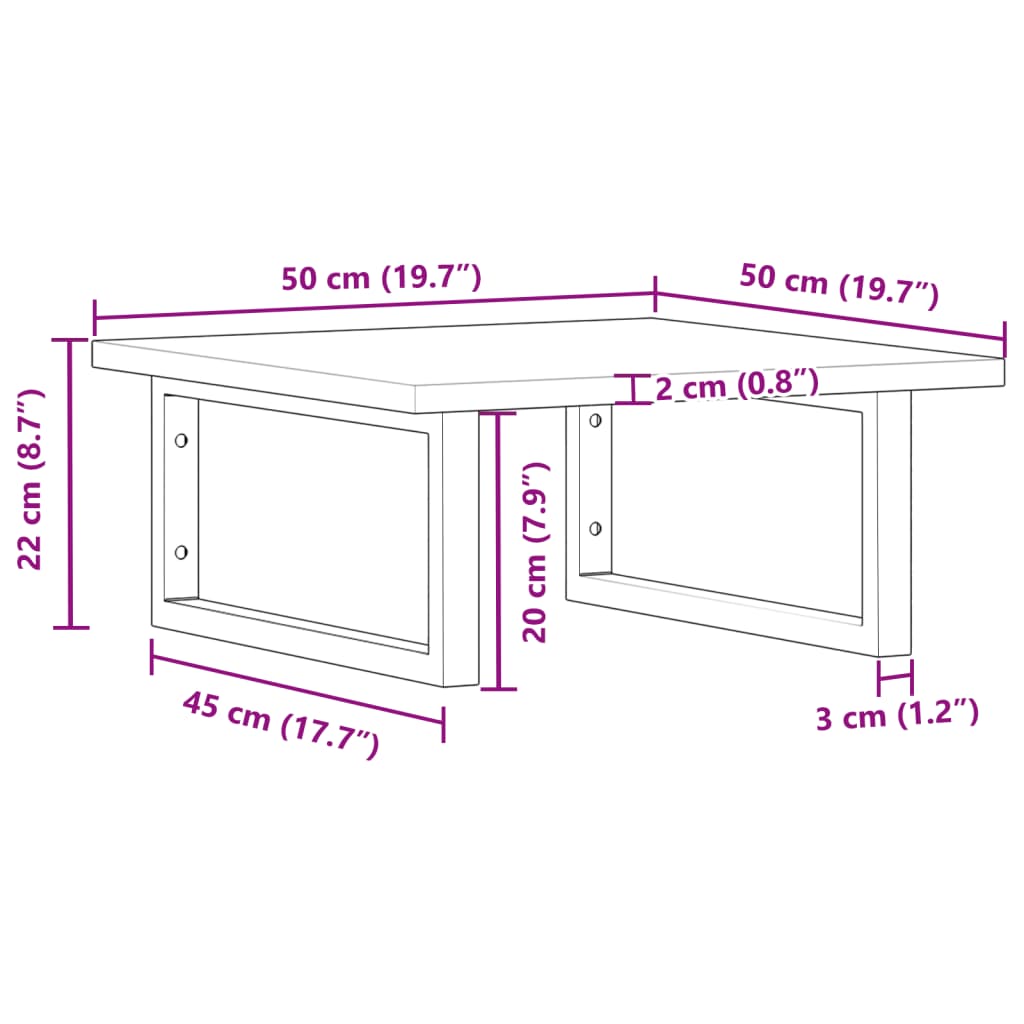 Wall-Mounted Acacia Wood and Steel Basin Shelf with Square Legs - Bend