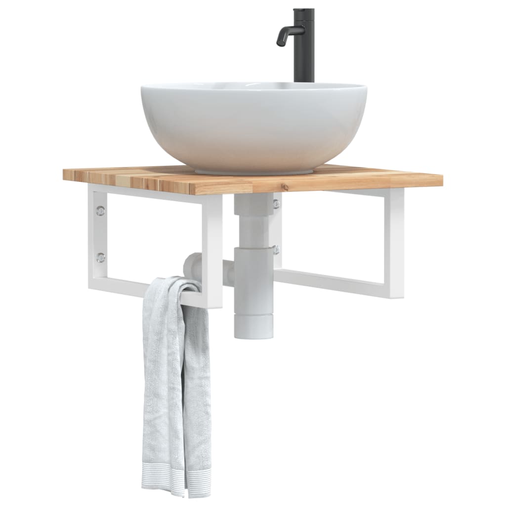 Wall-Mounted Acacia Wood and Steel Basin Shelf with Square Legs - Bend