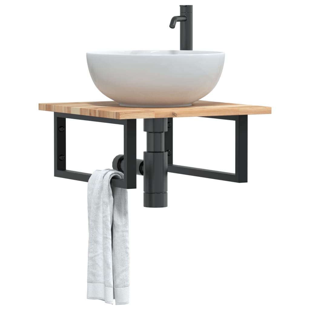 Wall-Mounted Acacia Wood and Steel Basin Shelf with Square Legs - Bend