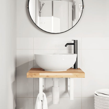 Wall-Mounted Acacia Wood and Steel Basin Shelf with Square Legs - Bend