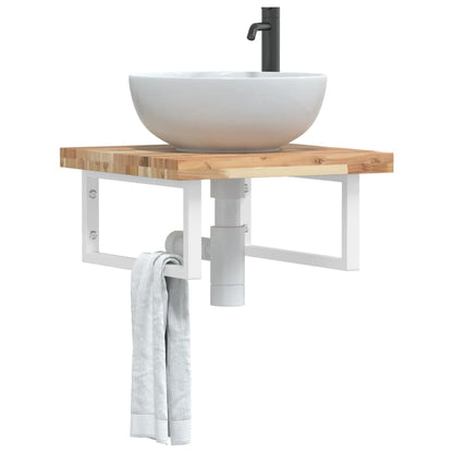 Wall-Mounted Acacia Wood and Steel Basin Shelf with Square Legs - Bend