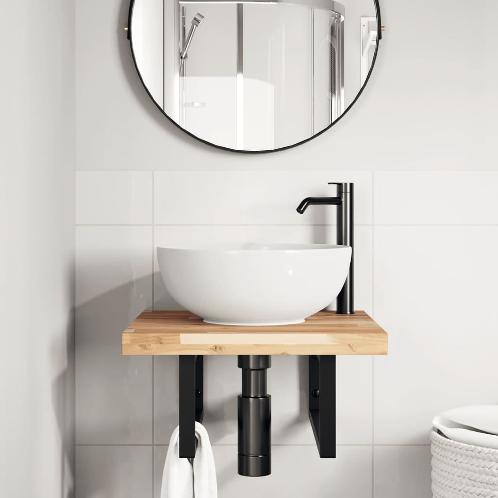 Wall-Mounted Acacia Wood and Steel Basin Shelf with Square Legs - Bend