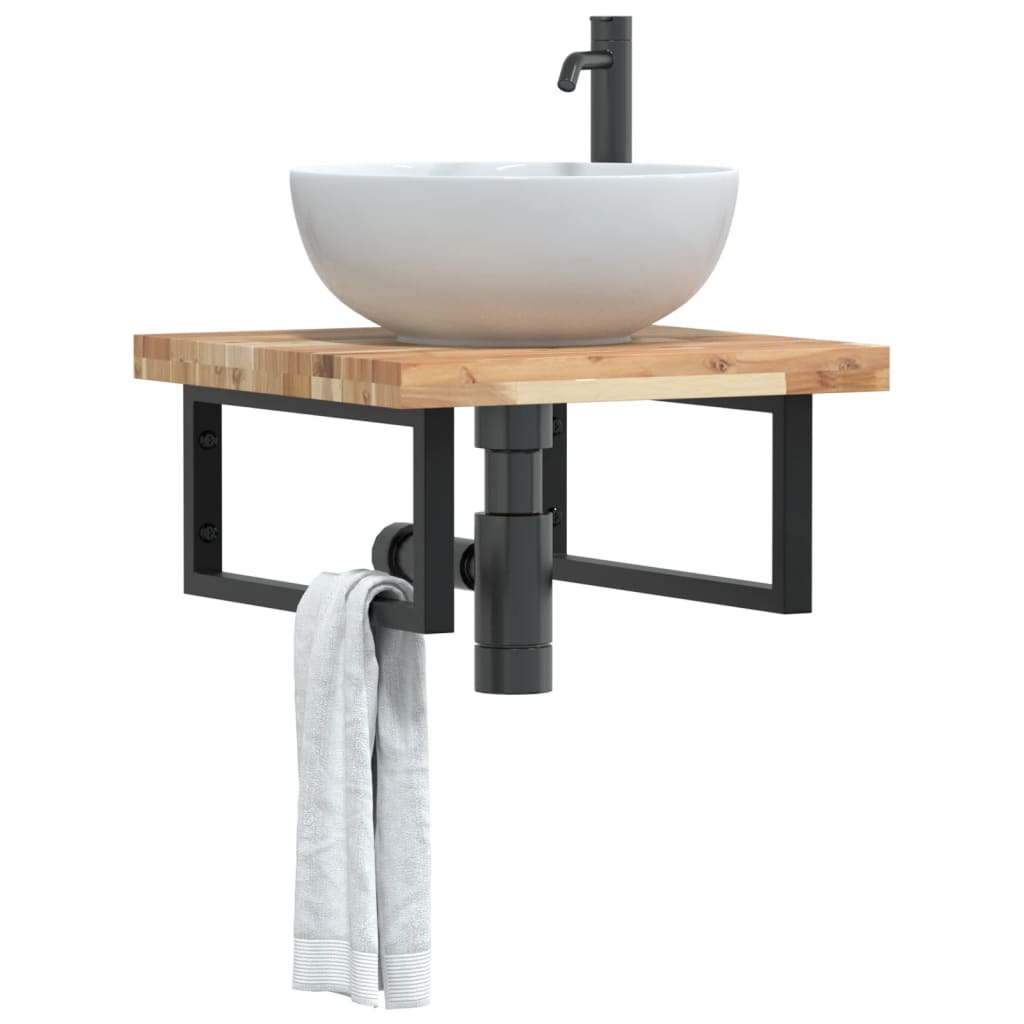 Wall-Mounted Acacia Wood and Steel Basin Shelf with Square Legs - Bend