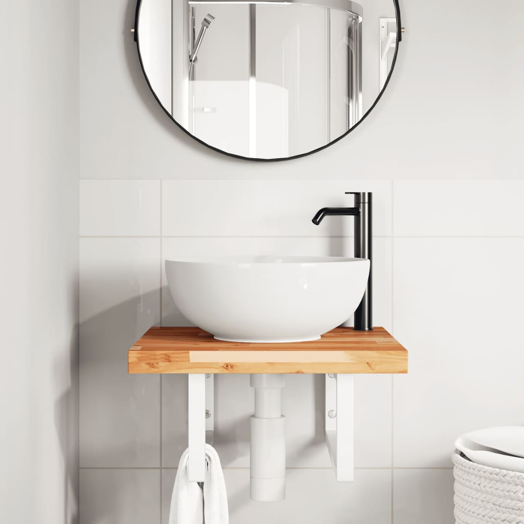 Wall-Mounted Acacia Wood and Steel Basin Shelf with Square Legs - Bend