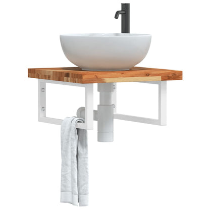 Wall-Mounted Acacia Wood and Steel Basin Shelf with Square Legs - Bend