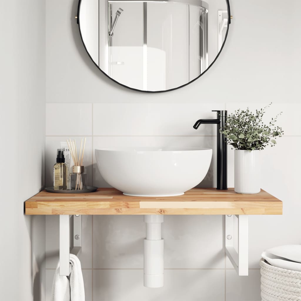 Wall-Mounted Acacia Wood and Steel Basin Shelf with Square Legs - Bend