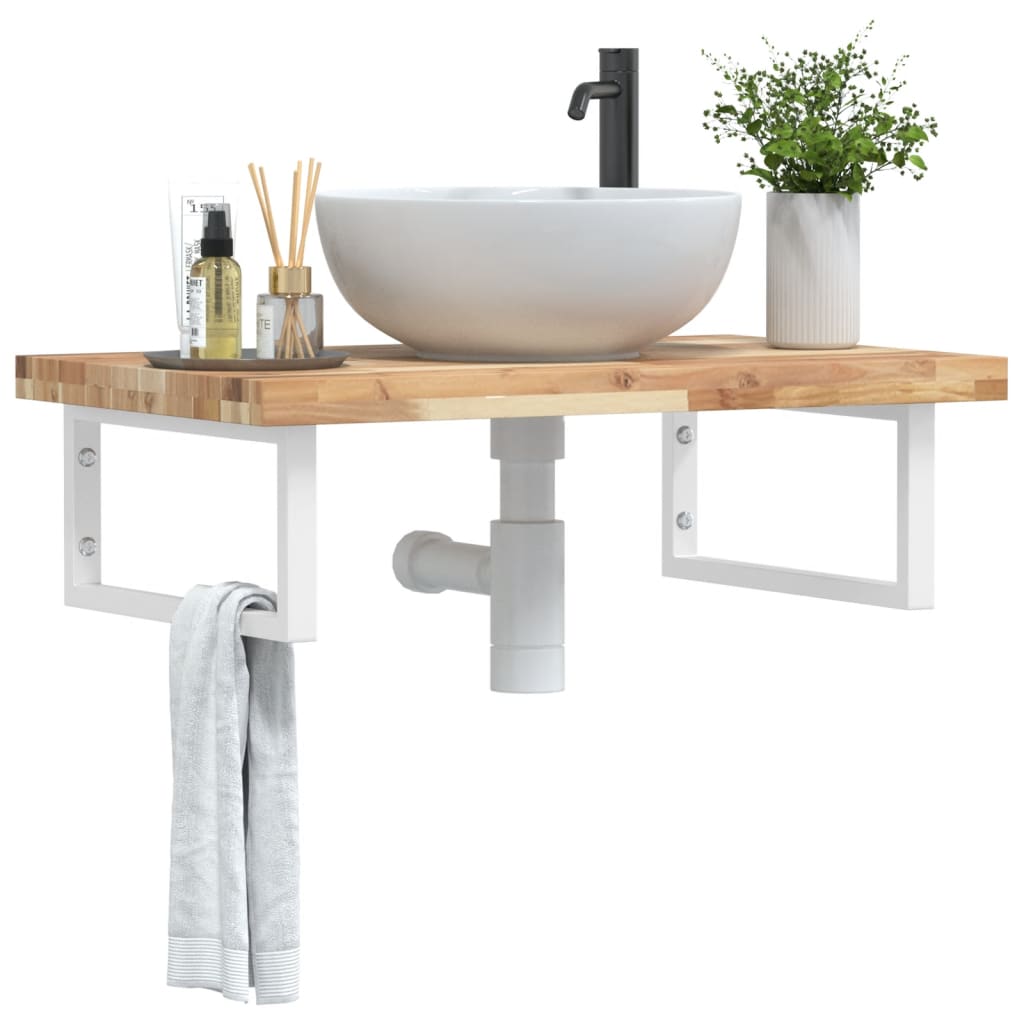 Wall-Mounted Acacia Wood and Steel Basin Shelf with Square Legs - Bend