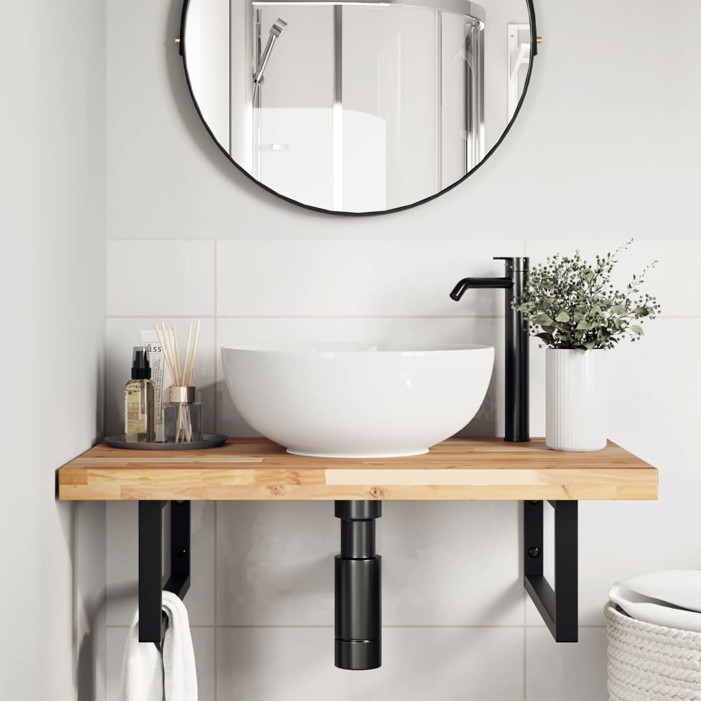 Wall-Mounted Acacia Wood and Steel Basin Shelf with Square Legs - Bend