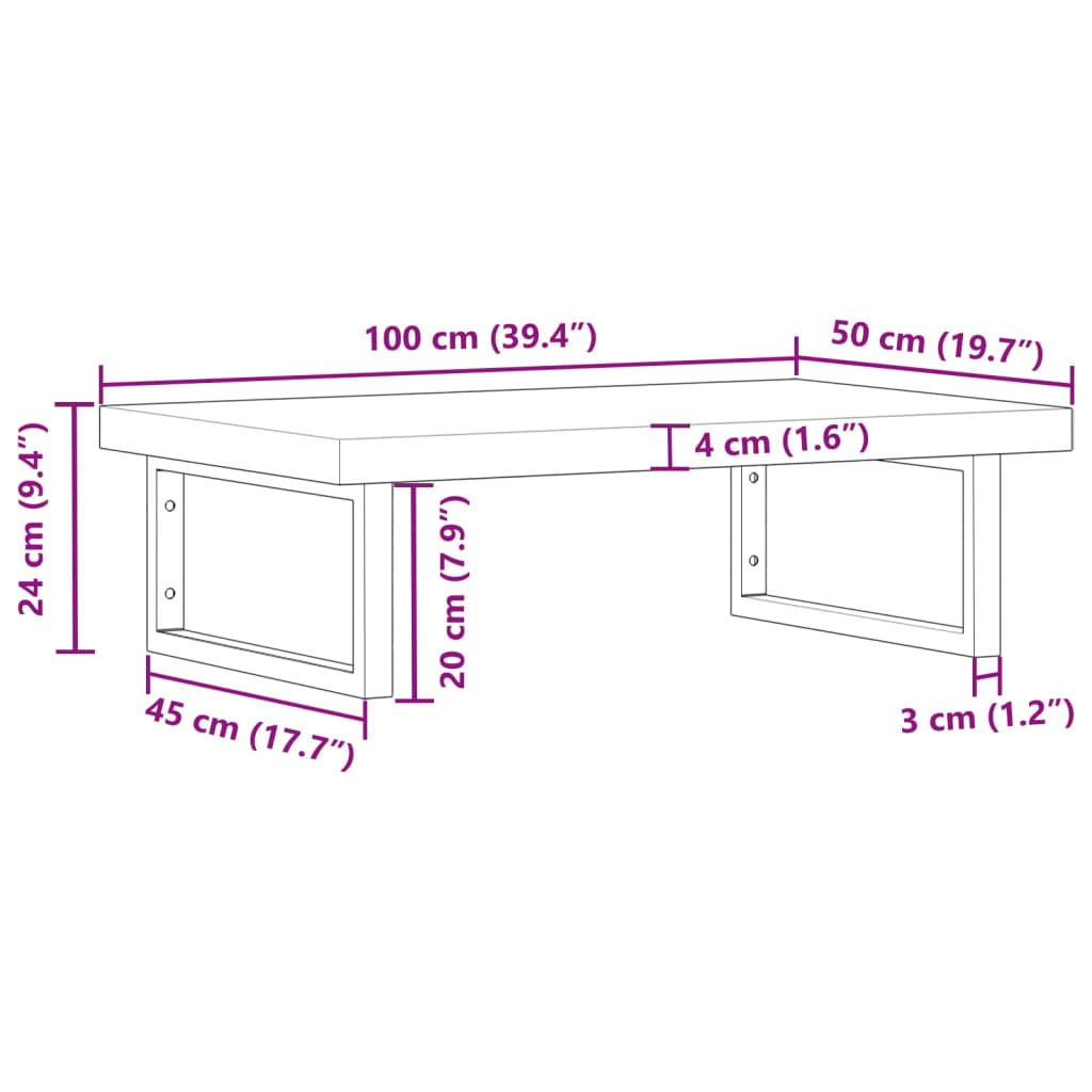 Wall-Mounted Acacia Wood and Steel Basin Shelf with Square Legs - Bend