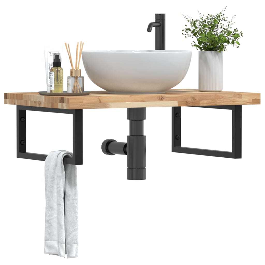 Wall-Mounted Acacia Wood and Steel Basin Shelf with Square Legs - Bend